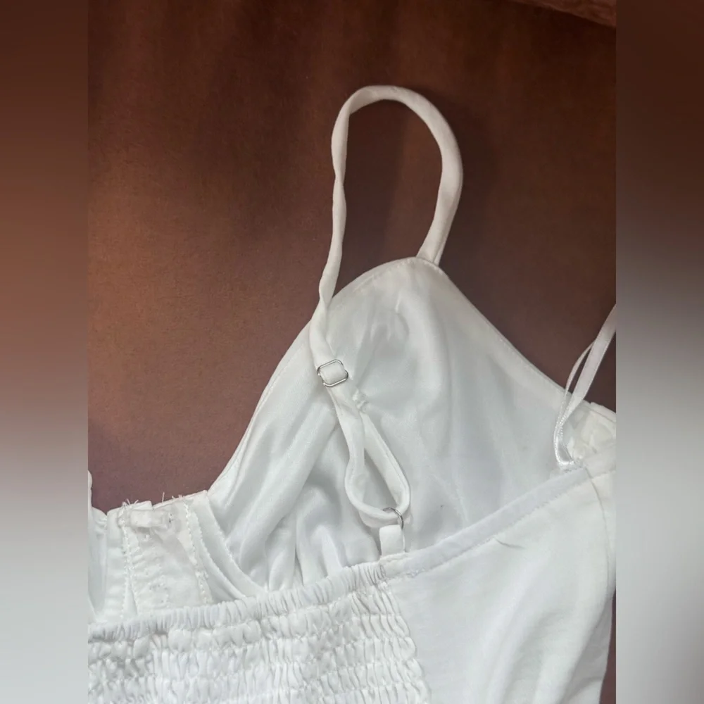 White Corset Crop Top with Ruffle Hem - Picture 8 of 10